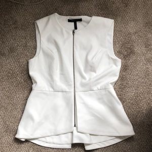 BCBG Maxazria White Zipup Peplum Top